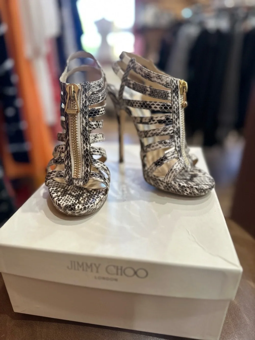 Jimmy Choo Snake-Print Strappy High Heel Sandals in size 36.5 - Picture 8 of 8